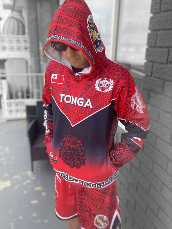 • Tonga Hoodie Chest Red black V chest
