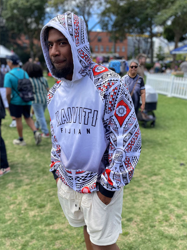 FIJI Hoodie - White Masi kaiviti