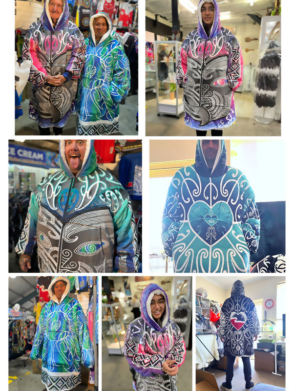 • Mahana Blanket Hoodie - Māori whakarongo Tangaroa