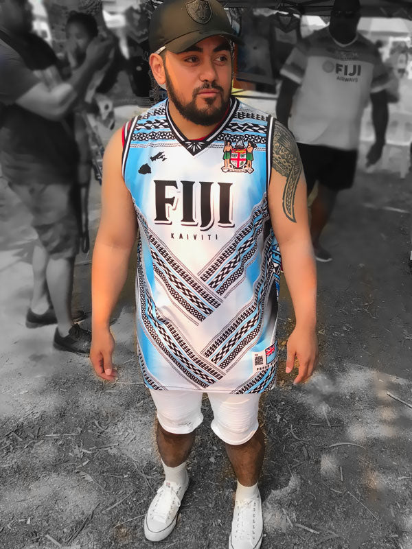 Basketball Singlet Vest Fiji V white blue