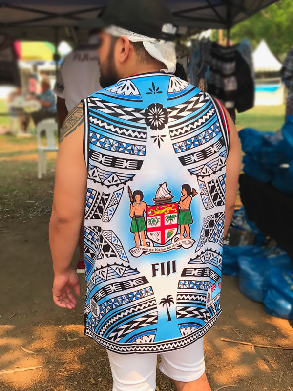 Basketball Singlet Vest Fiji V white blue