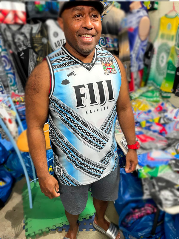 Basketball Singlet Vest Fiji V white blue