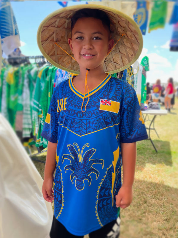 Niue Hiapo Blue V Shirt