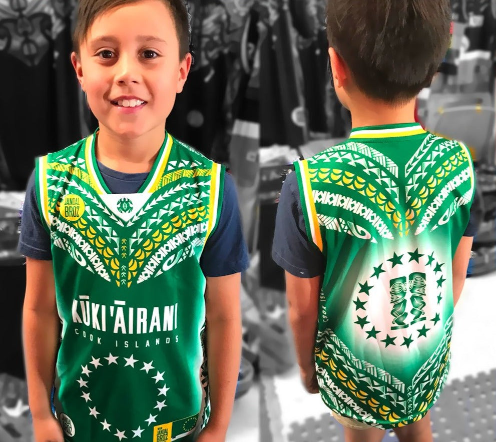 Cook Islands kids Basketball Singlet - Kuki Green