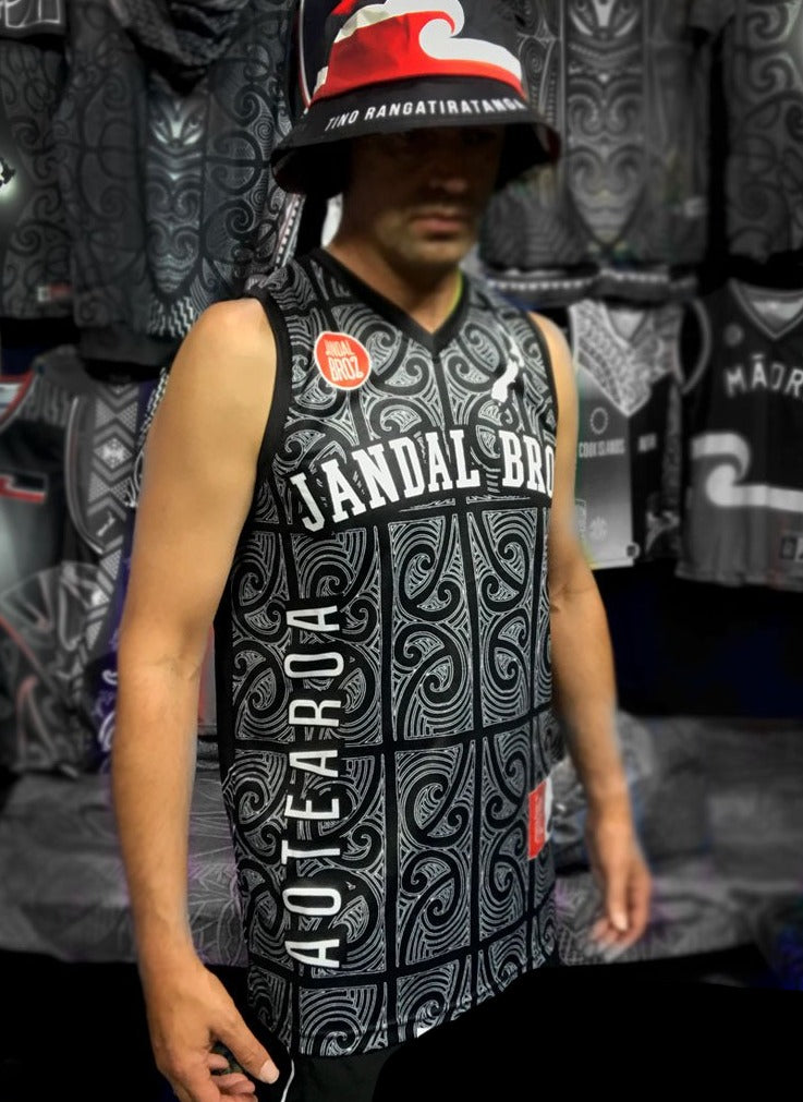 Basketball Singlet Aotearoa Jandal Broz Mangopare mangu