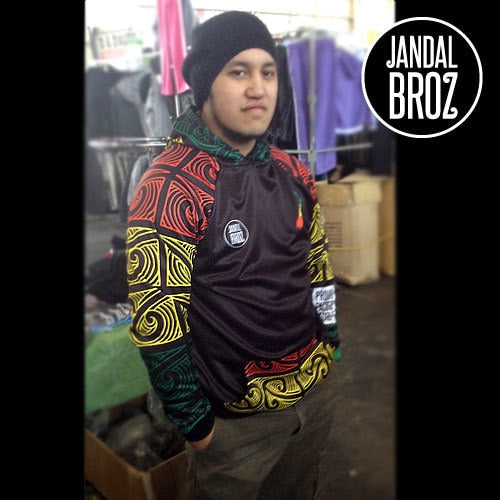 -Aotearoa Reggae hoodie Ta Moko Arms Red Yellow Green