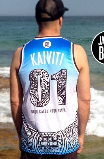 Basketball Singlet Fiji White with blue fade