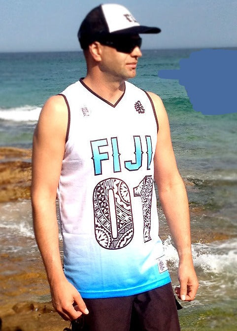 Basketball Singlet Fiji White with blue fade