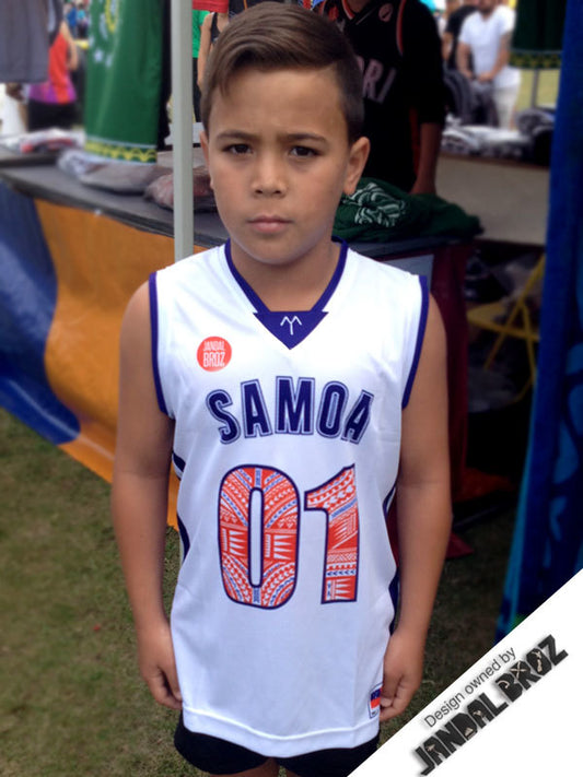 Kids Samoa Basketball Singlet 01 White
