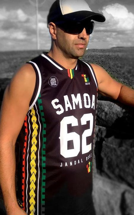 Basketball Singlet Samoa Tatau Reggae Black