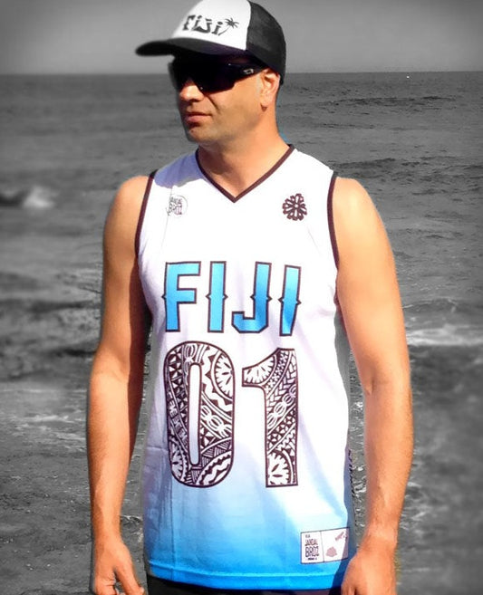 Basketball Singlet Fiji White with blue fade