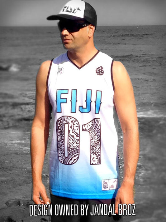 Basketball Singlet Fiji White with blue fade KIDS