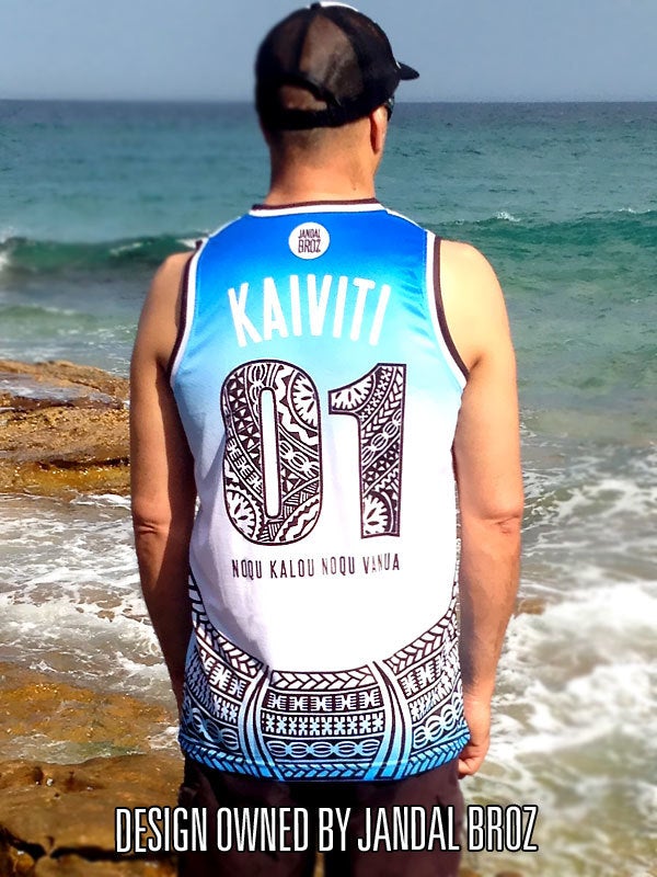 Basketball Singlet Fiji White with blue fade KIDS