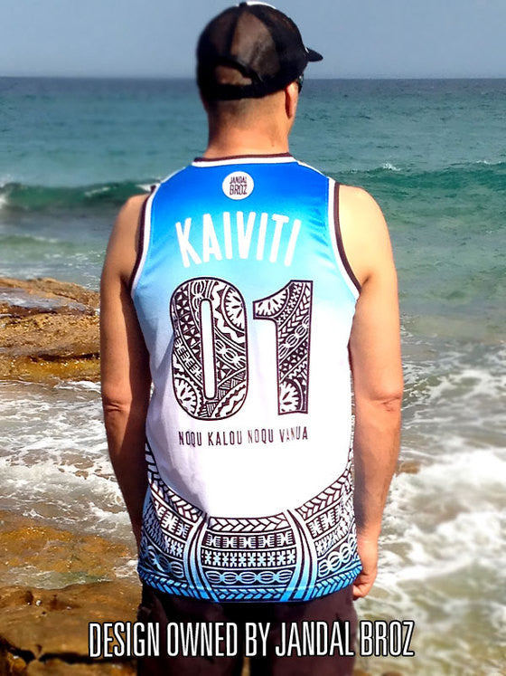 Basketball Singlet Fiji Blue white