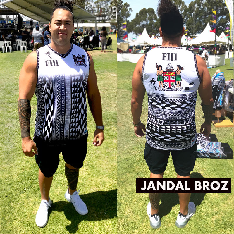 Basketball Singlet Vest Fiji vertical white