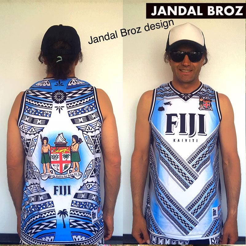 Basketball Singlet Vest Fiji V white blue