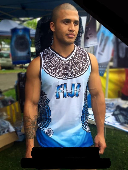 • Fiji Vest Basketball Singlet white round 2019