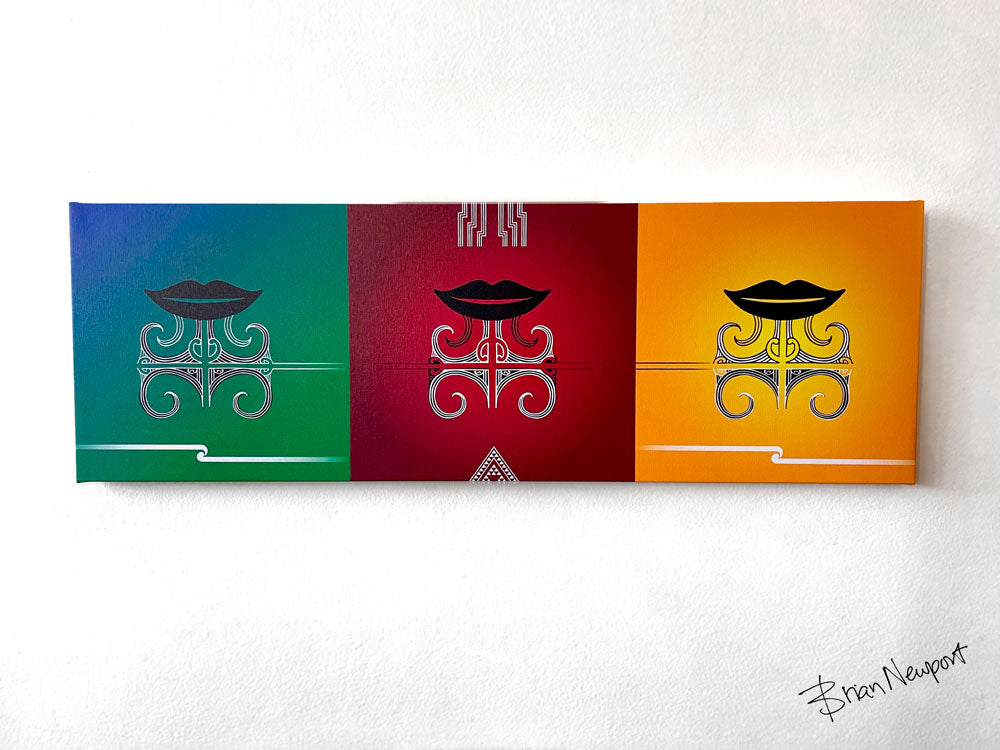 Ta Moko kauae - Mana Wahine Whakataukī - Healing colours - Maori Canvas art 90x30cm