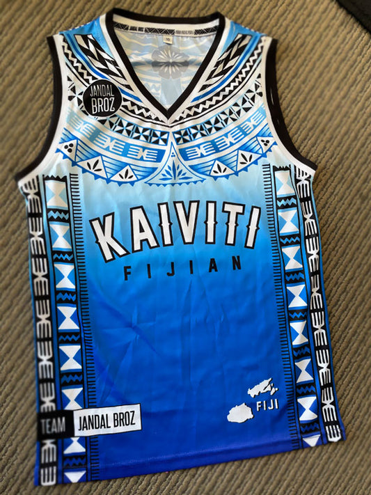 Fiji Kaiviti Vest Youth Basketball Singlet White with blue fade