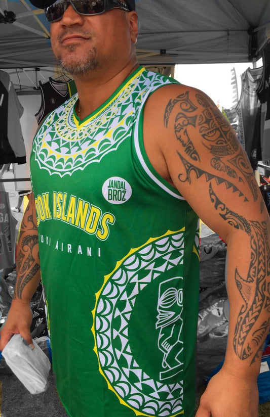 Cook Islands green round Basketball Singlet