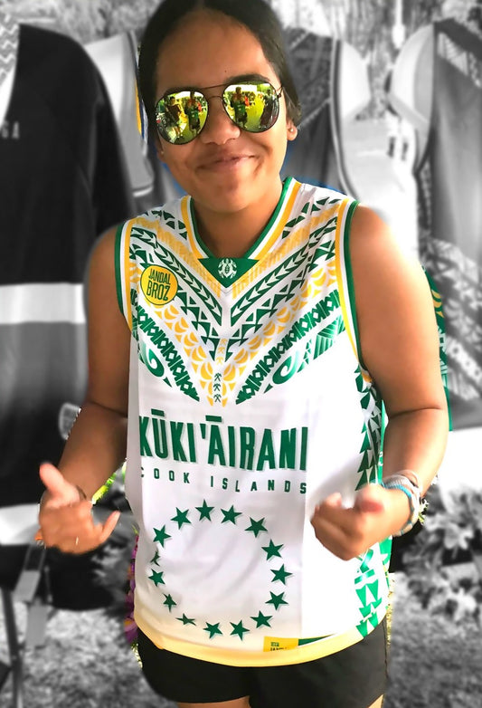 Basketball Singlet Cook Islands -Kuki Airani V chest - white