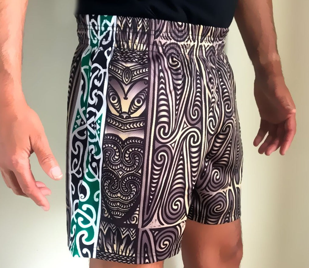 Maori Shorts Whakairo taiaha Tāne by Jandal Broz