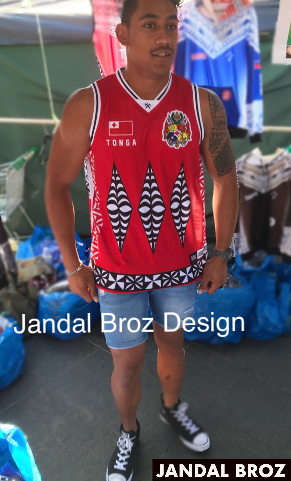 Basketball Singlet Tonga Red ngatu