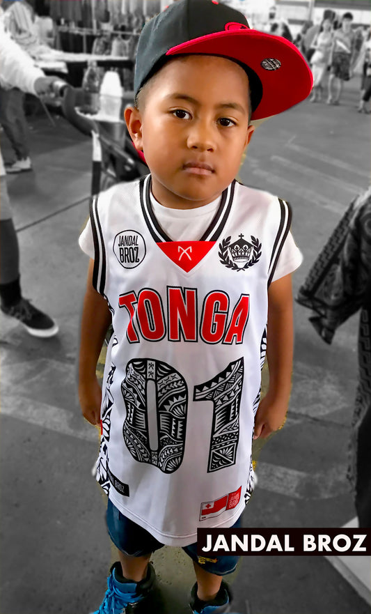 Tonga Kids Basketball singlet - White 01