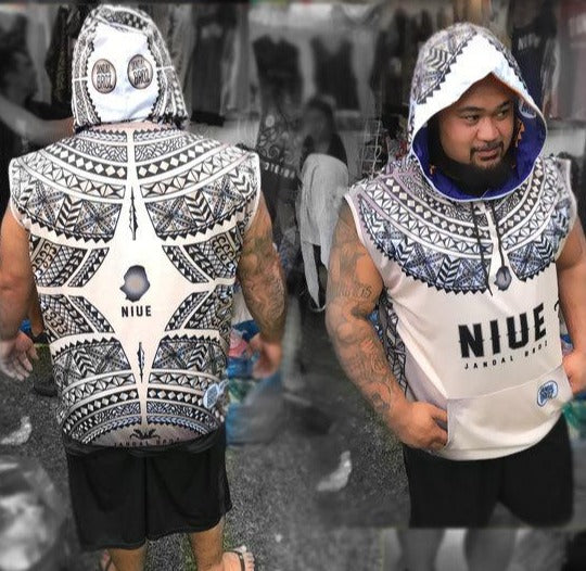 Niue hoodie Sleeveless Hiapo brown