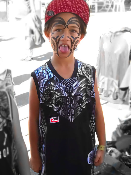 • KIDS  Tino Rangatiratanga Whakairo chest Aotearoa Maori Singlet