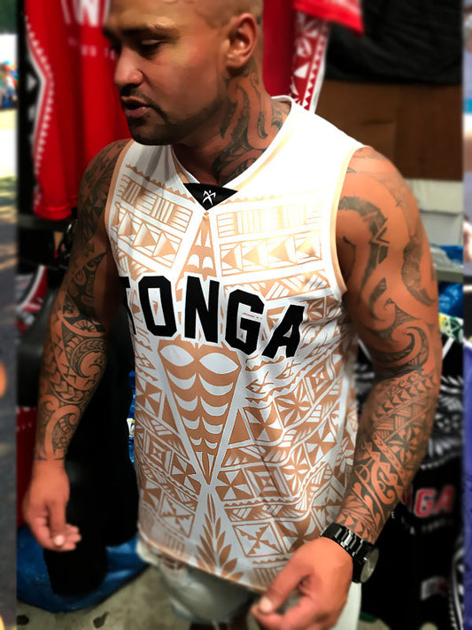 Tongan Basketball Singlet - Ngatu Tokelau feletoa white