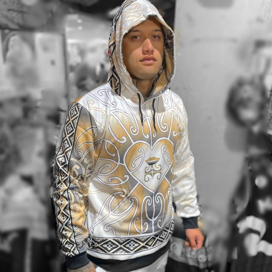 • Māori hoodie Aroha nui brown