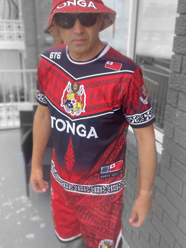 • Tonga Rugby Jersy V heritage Red blk