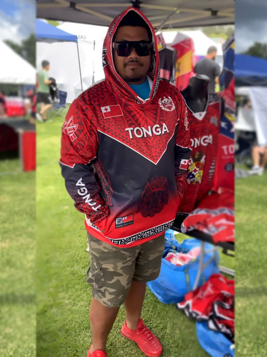 • Tonga Hoodie Chest Red black V chest