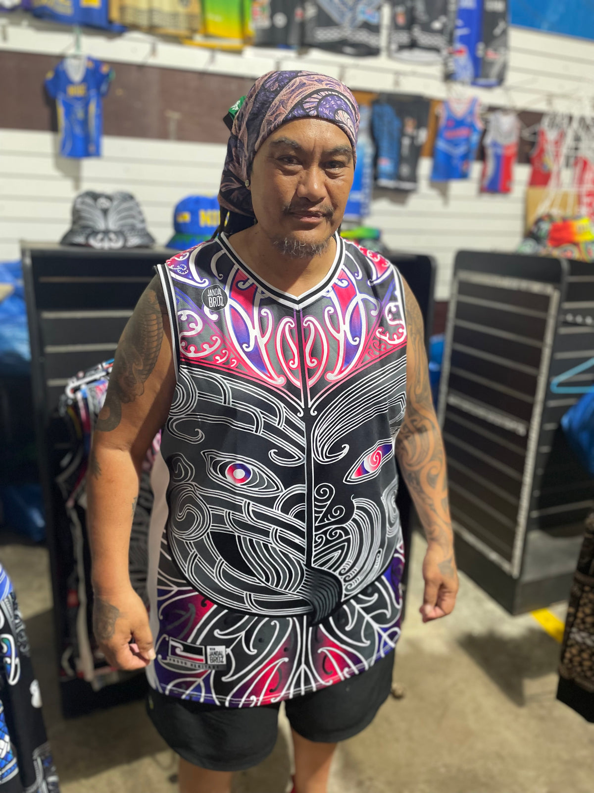 Aroha Nui Pink Face Whakairo Ta moko Tino Rangatiratanga Māori Singlet