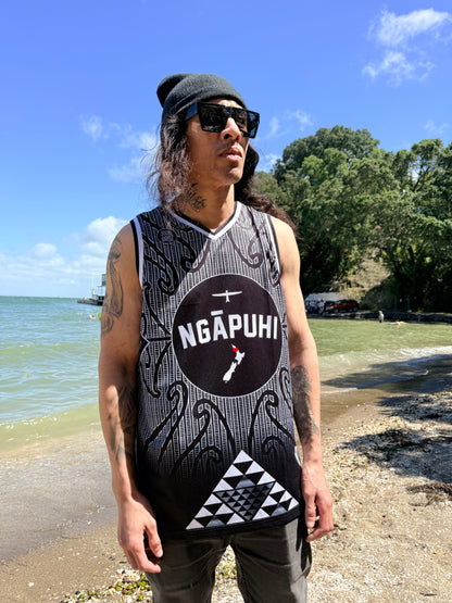 Ngāpuhi Basketball Black front Singlet