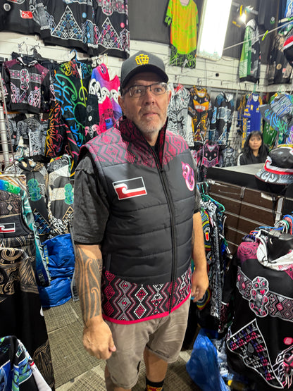 Puff vest Māori hoodie Aroha pink tāniko