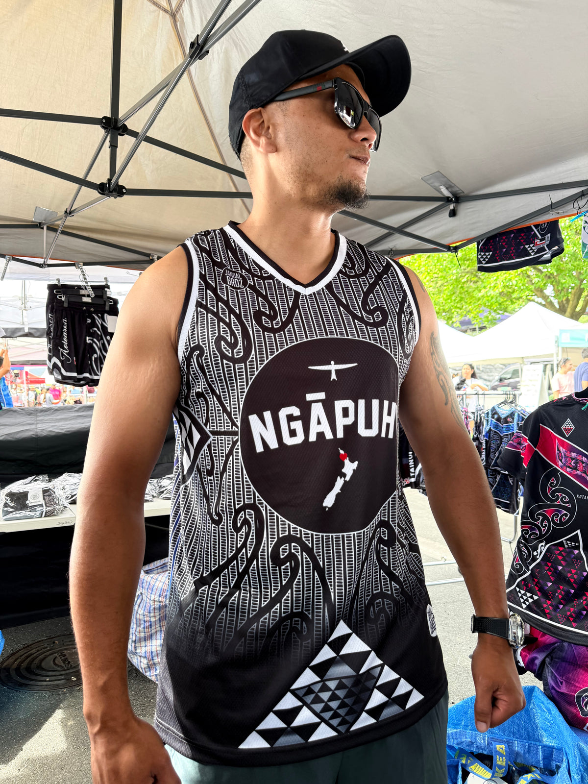 Ngāpuhi Basketball Black front Singlet
