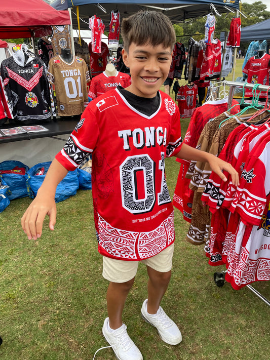 Tonga Red black Football Jersey - (price includes delivery)