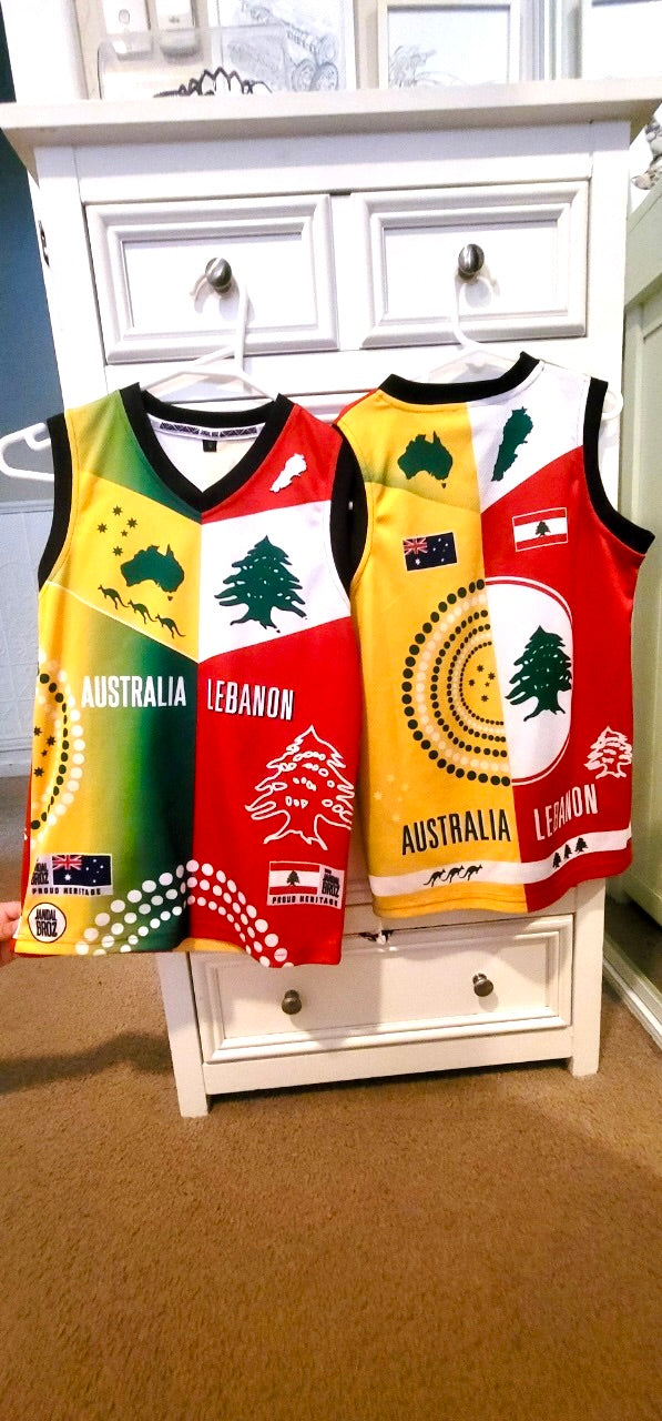 HALF Lebanon half Australia basketball Singlet