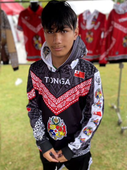 • Tonga Hoodie Black Red Sila arms