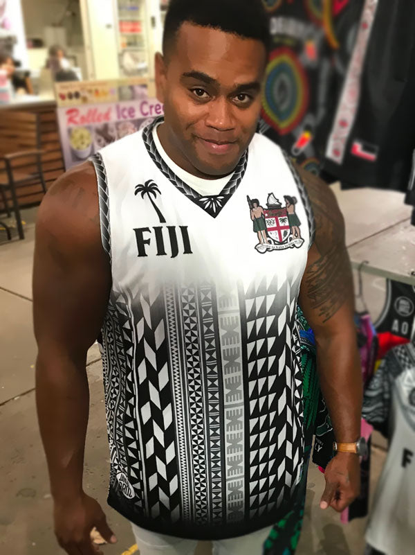 Basketball Singlet Vest Fiji vertical white