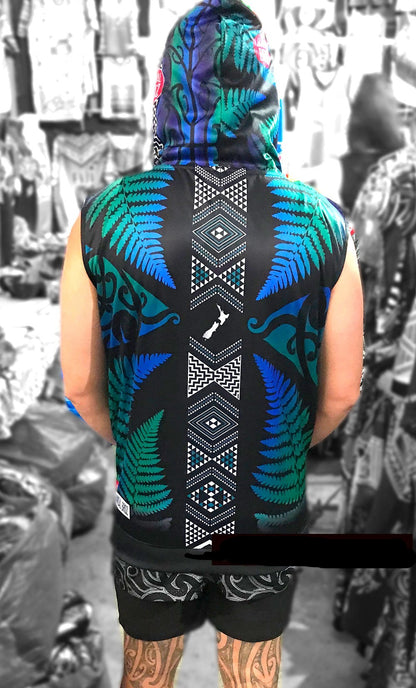 Sleeveless Hoodie Tangaroa fern tāniko