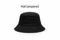 Plain black bucket hat, "Hat (anyone
)" written above