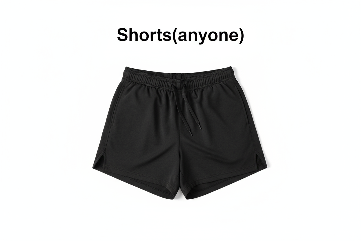 Plain black shorts "Shorts(anyone
)" written above