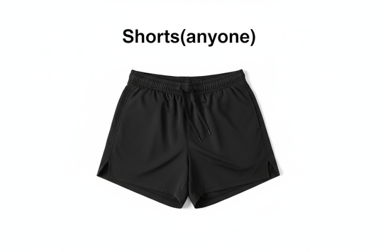 Plain black shorts "Shorts(anyone
)" written above