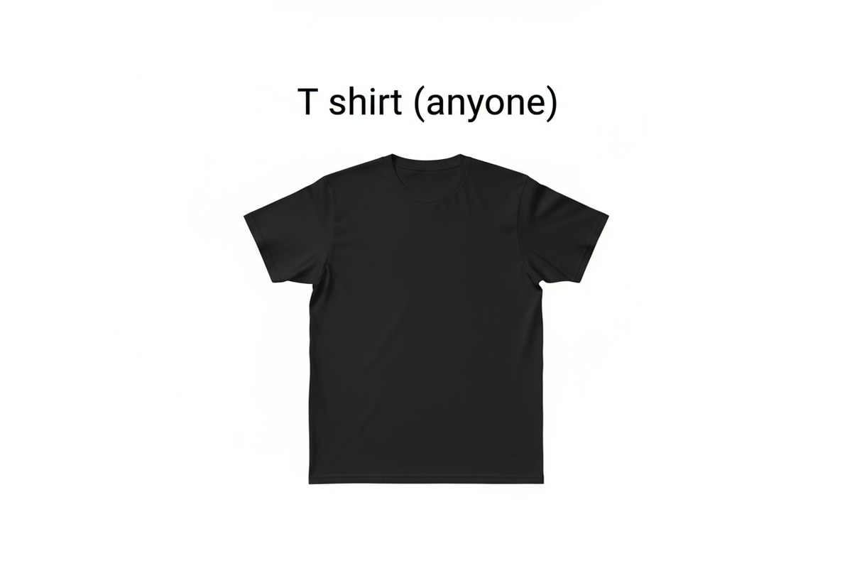 Plain black T shirt, "T shirt (anyone
)" written above