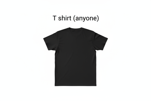 Plain black T shirt, "T shirt (anyone
)" written above