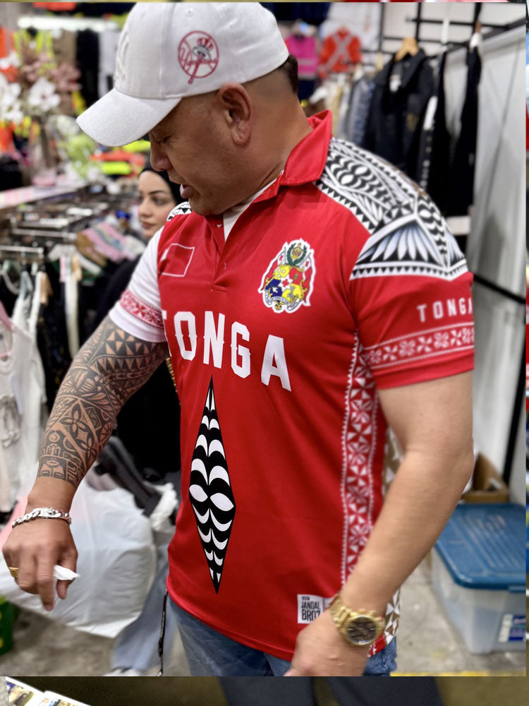 Tonga Rugby Jersy shirt red polo red collar