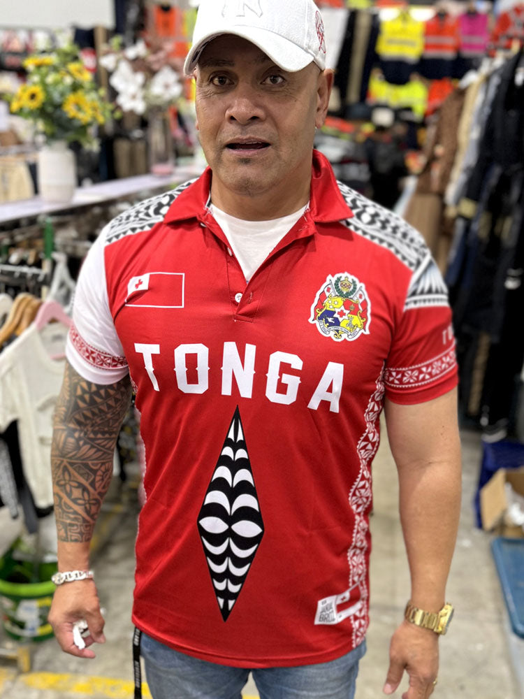 Tonga Rugby Jersy shirt red polo red collar